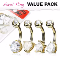 4 pack guldpläterad navelpiercing med olika slipningar