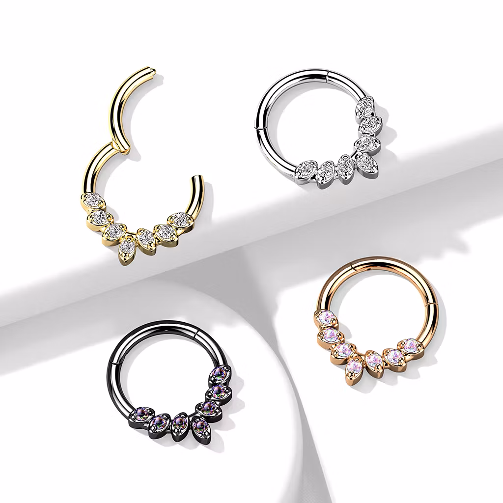 Piercingring / septum med ädelstens löv