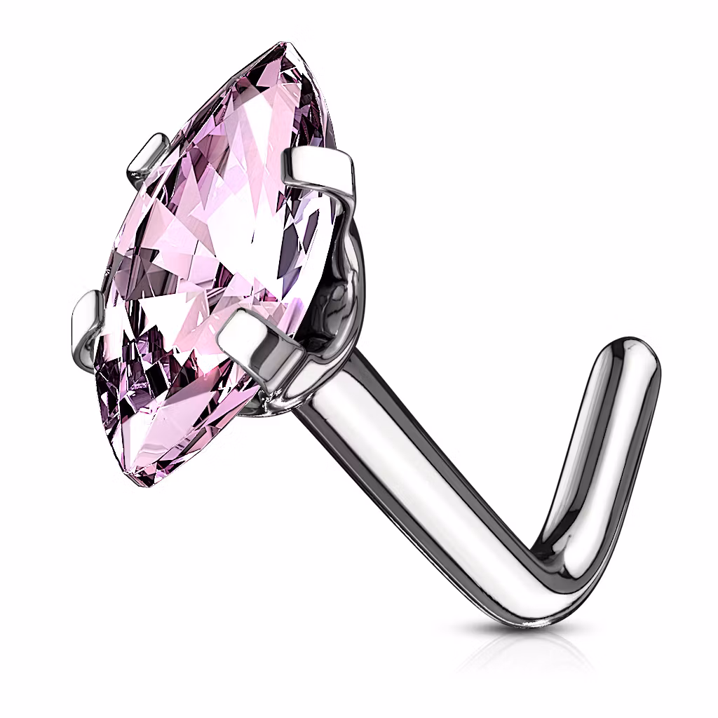 Böjd näspiercing med marquise slipad sten