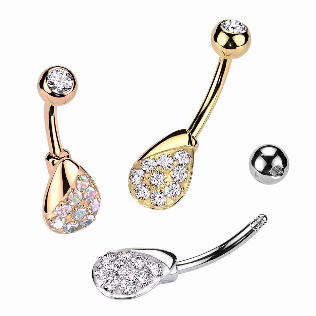 Navelpiercing glittrig vattendroppe