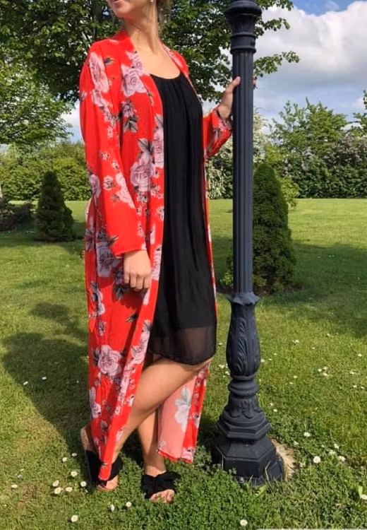 Kimono blommig i Röd