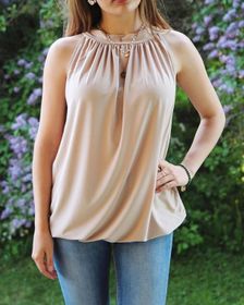 Enfärgad top Beige