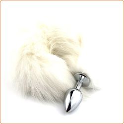 White Arctic Fox Tail, metallplugg, Medium
