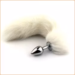 White Arctic Fox Tail, metallplugg, Large