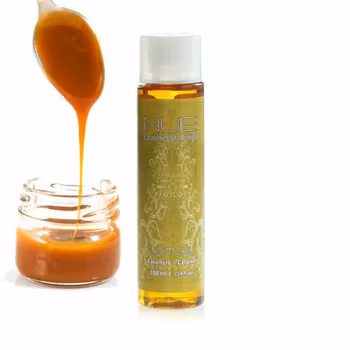 Nuei, ätbar, värmande massageolja - Caramel