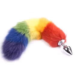 Colorful Fox Tail Steel Butt Plug, Large