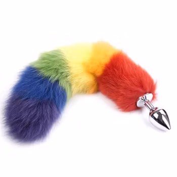 Colorful Fox Tail Steel Butt Plug, Large