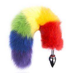 Colorful Fox Tail Steel Butt Plug, Medium