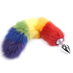 Colorful Fox Tail Steel Butt Plug, Medium