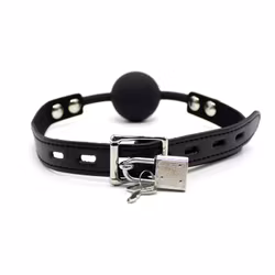 Fetish addict - Silicone Ball Gag with padlock 4 cm, Black