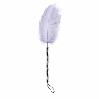 Feather Tickler with wrapped handle, 46 cm, Light grey