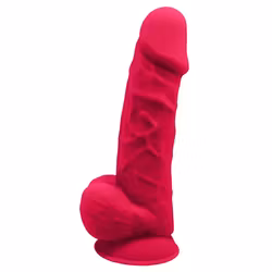 Real Love - Dual density Thermo reactive Dildo with balls 8,5 inch, Fuchsia