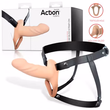 Strap-On with Hollow Silicone Dildo, Size S, Light skin