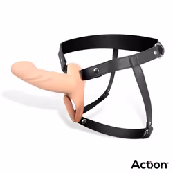 Strap-On with Hollow Silicone Dildo, Size S, Light skin