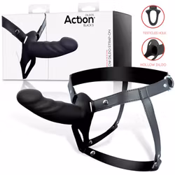 Strap-On with Hollow Silicone Dildo, Size S, Black