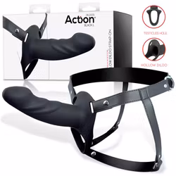 Strap-On with Hollow Silicone Dildo, Size L, Black