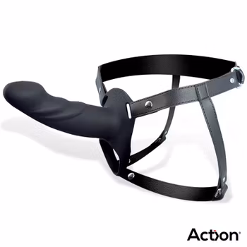 Strap-On with Hollow Silicone Dildo, Size L, Black