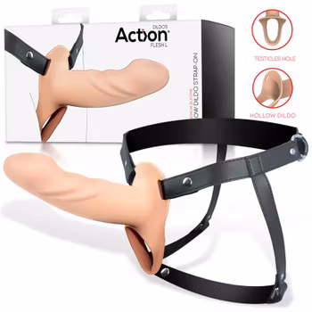 Strap-On with Hollow Silicone Dildo, Size L, Light skin