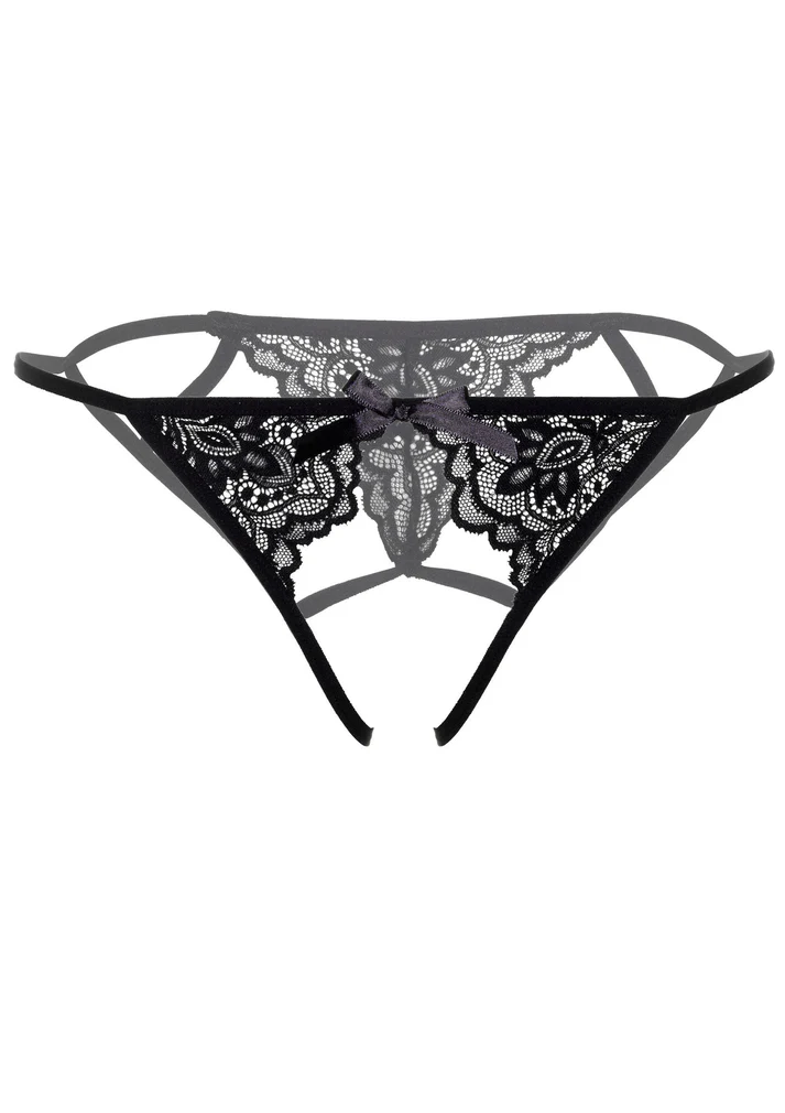 Inez, Strappy crotchless bikini, Svart