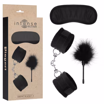 INTENSE - Fetish erotic playset 2, Handcuffs, blindfold & tickler