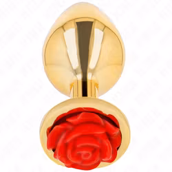 Kink - Golden Anal Plug with Red Rose, Small