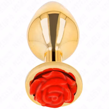 Kink - Golden Anal Plug with Red Rose, Small