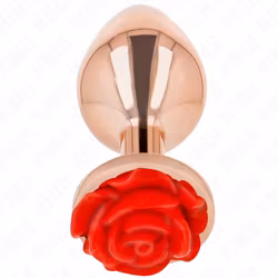 Kink - Rose Gold Metal Anal Plug with Red Rose, Large
