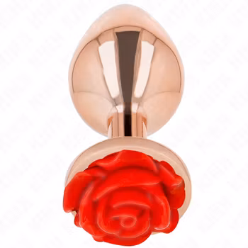 Kink - Rose Gold Metal Anal Plug with Red Rose, Large