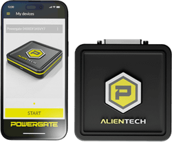 Powergate för flashning av ECU mappar i ECU av kund på egen hand. Exempelvis växling mellan Original - Trim-mapp, Powergate kan växla mellan 4 olika mappar. Du gör själv ändringen i din mobil