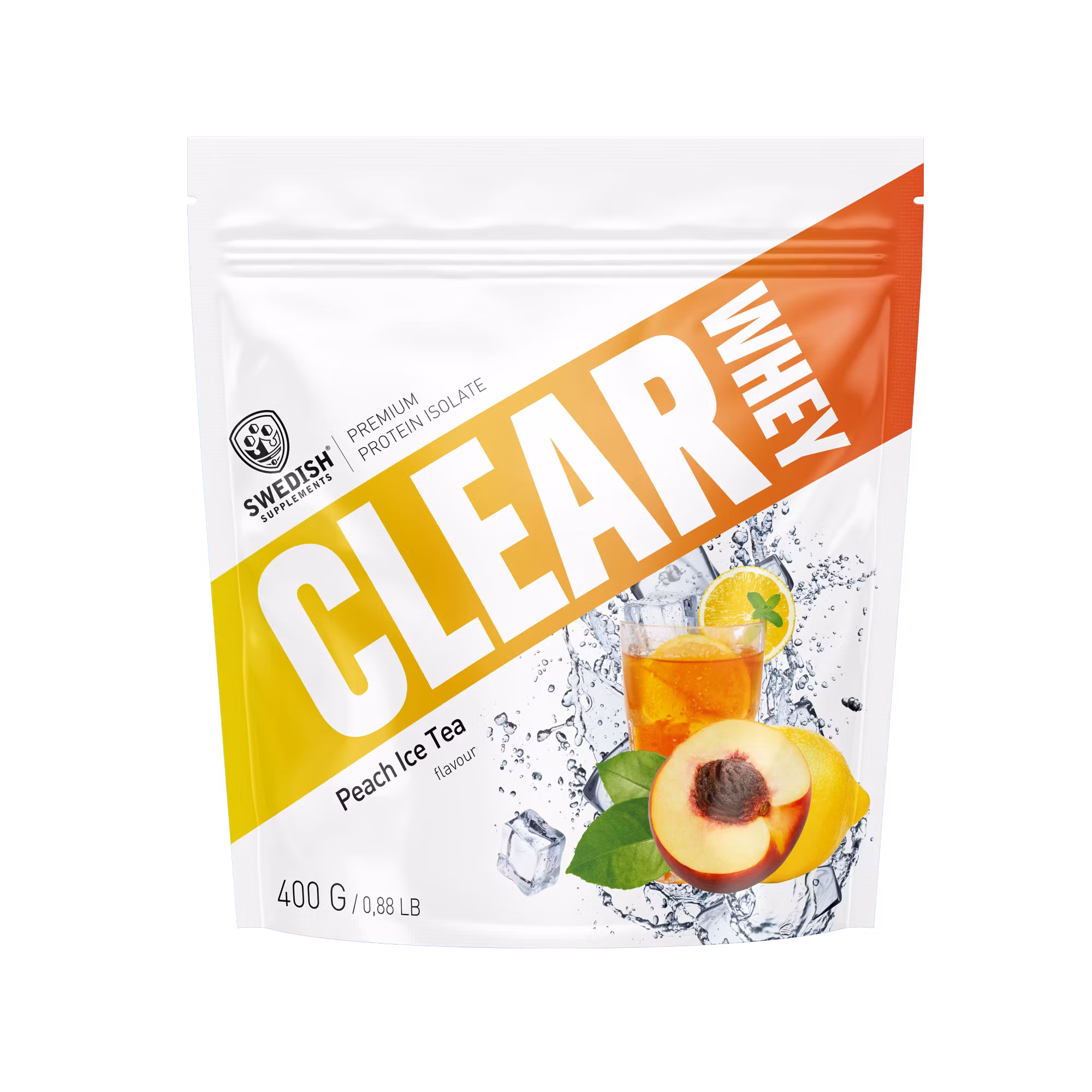 Clear Whey vassleproteinisolat 400g från Swedish Supplements, smak Peach Ice Tea - kosttillskott för hockeyspelare