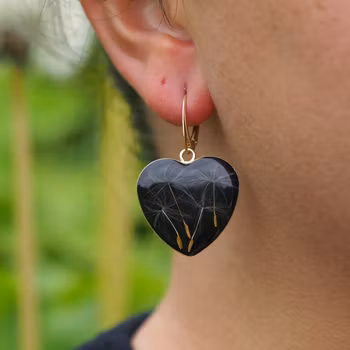 Dandelion Earrings Leverback Large Heart
