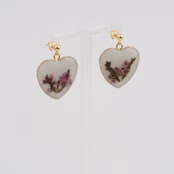 Heather White Earrings Pin Large Heart