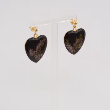 Heather Black Earrings Pin Large Heart