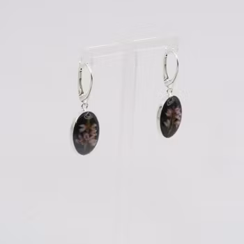Heather Black Earrings Leverback Oval