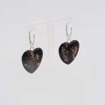 Heather Black Earrings Leverback Large Heart