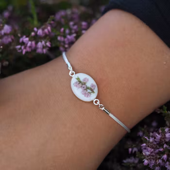Røsslyng Hvit Armbånd Snor Oval