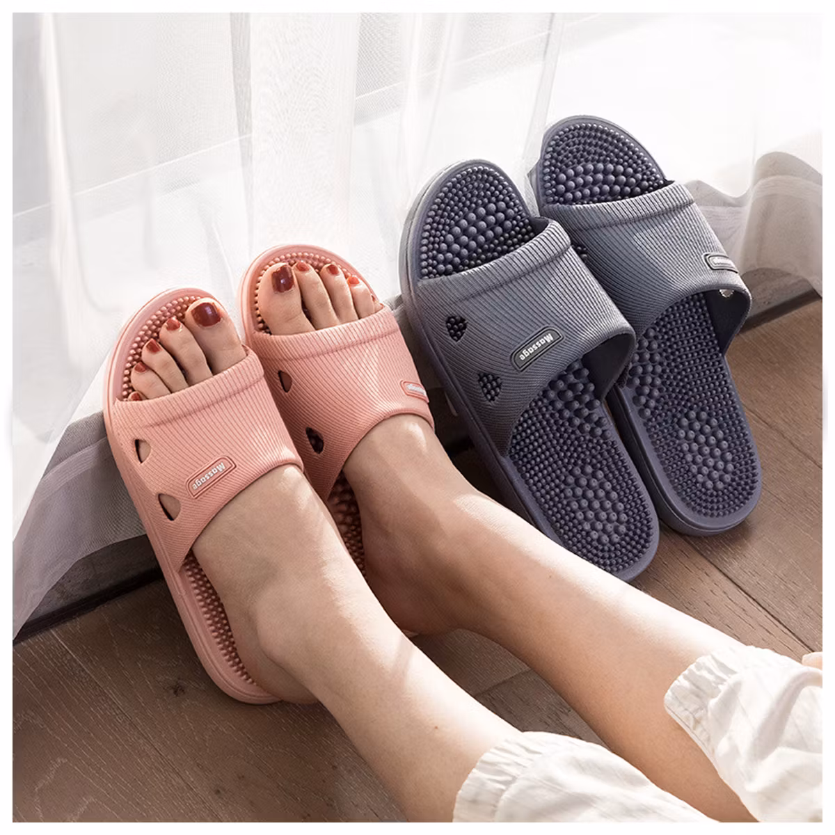 Massagetøfler rosa (zoneterapi)