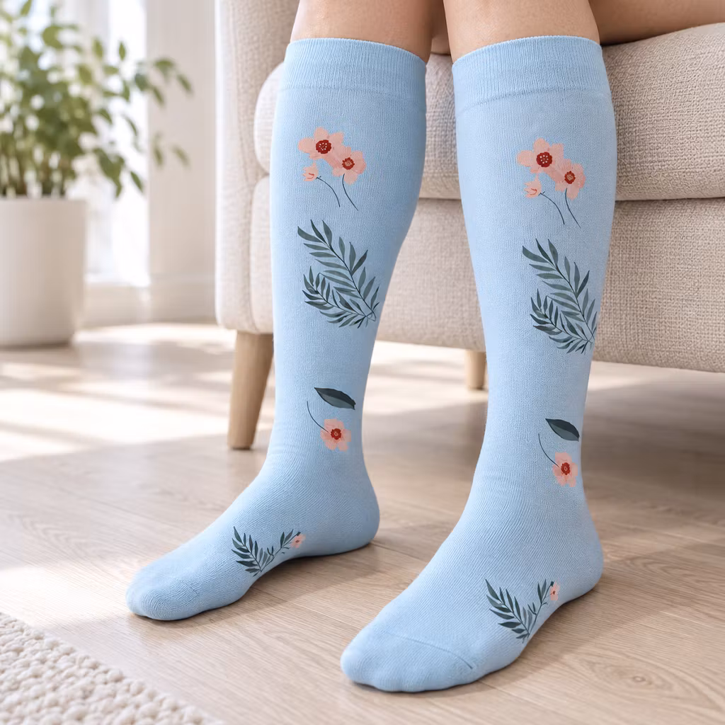 Støttestrømper med blomstermønster - 5 par