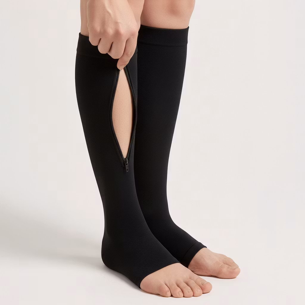 Støttestrømper lynlås (sort)