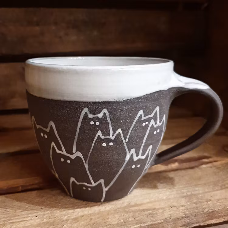 SVART-VIT katt/höns-mugg