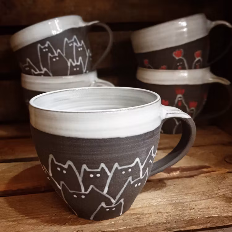 SVART-VIT katt/höns-mugg