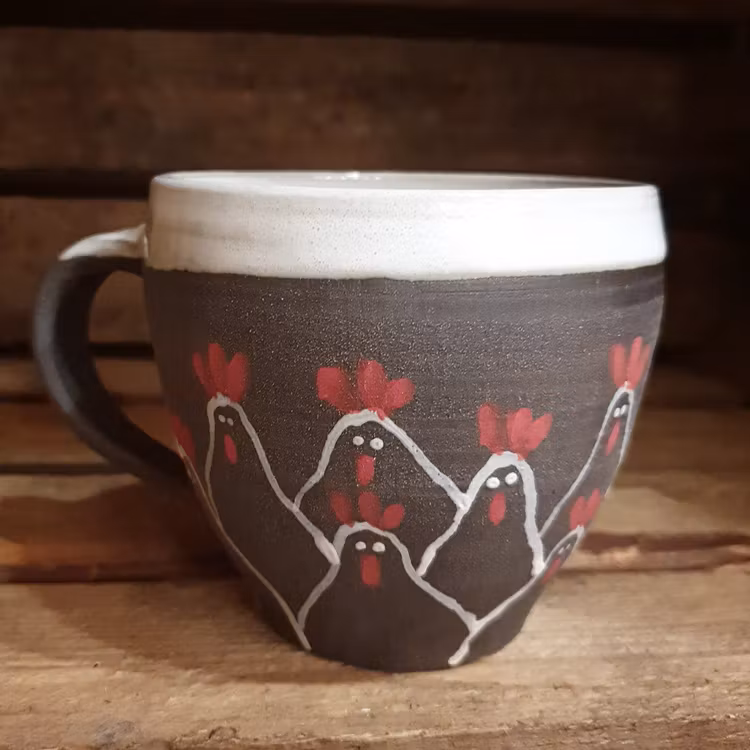 SVART-VIT katt/höns-mugg