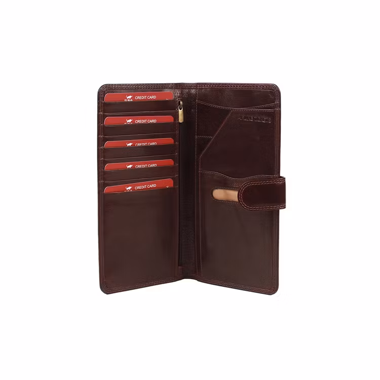 Reseplånbok skinn brun Le Salle öppen