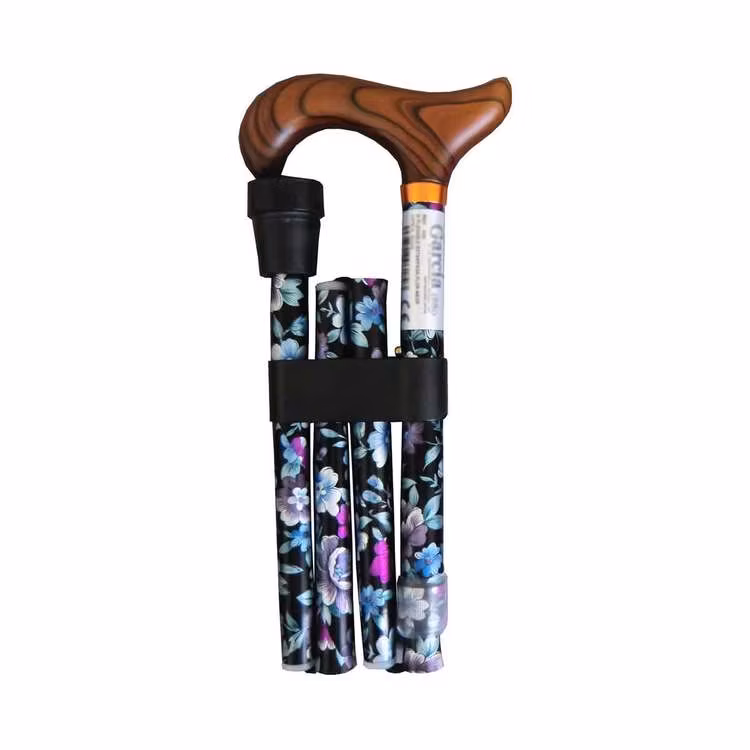 Sjukkäpp hopfällbar svart med blommor