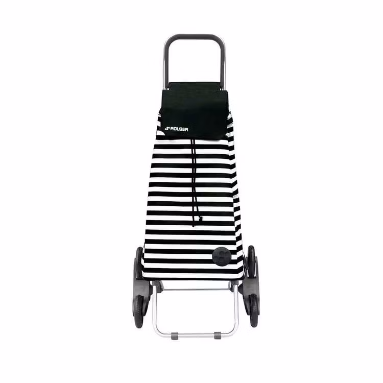 Shoppingvagn Rolser RD6 Logic Trappklättraren. Perfekt för dig som bot i hus utan hiss. Den är hopfällbar och klättrar lätt i trappor med full last. Svartvit randig