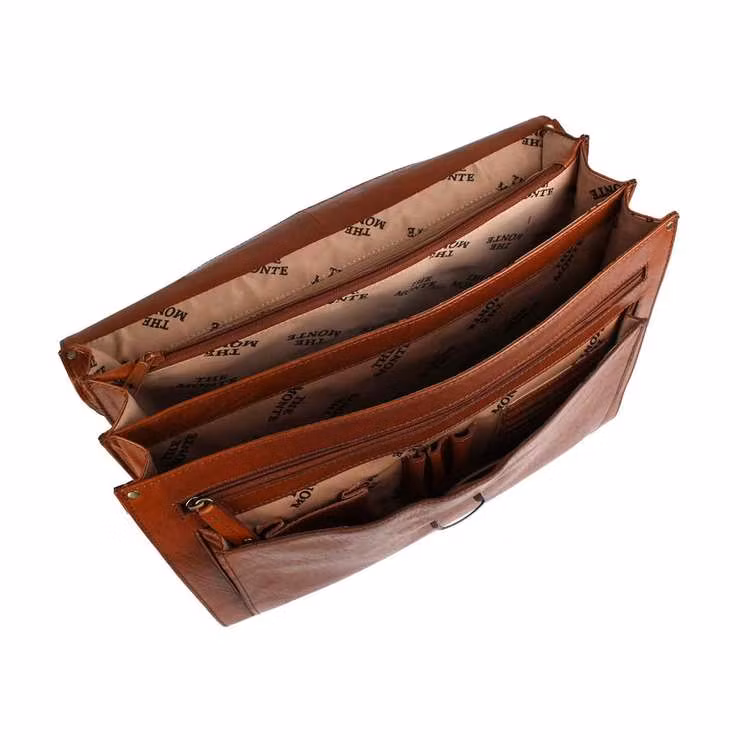 Portfölj skinn 3-fack svart The Monte Casual 69368 insida