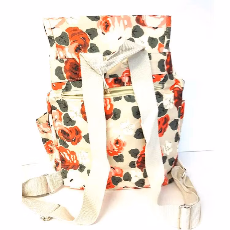 Ryggsäck tyg beige blommig Puccini baksida