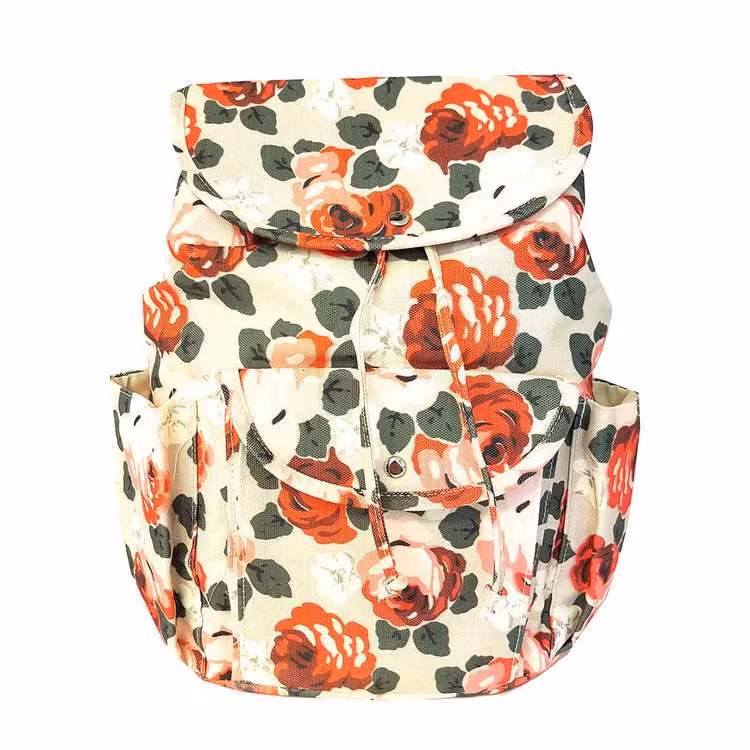 Ryggsäck tyg beige blommig Puccini