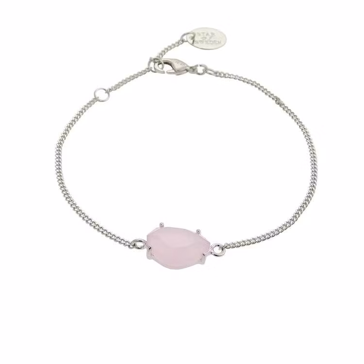Klassiskt armband i silver med rosa sten