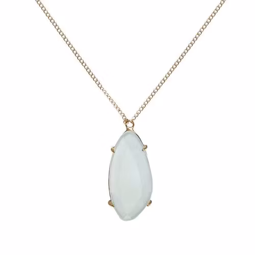 Långt halsband i guld med grön sten